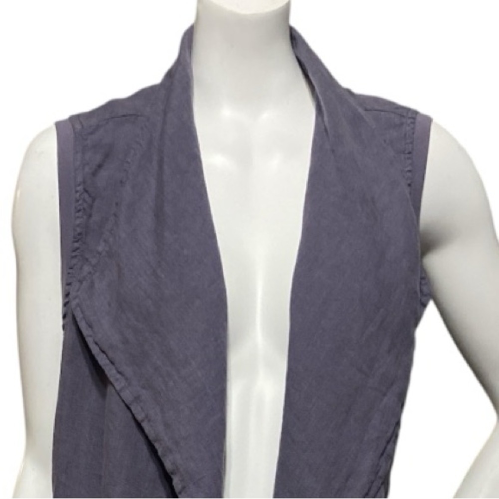 FLAX Linen Gray Open Front Drape Vest Sleeveless Side Pockets Resort Wear Small - Picture 11 of 16